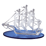 Spun Glass Sail Boat With Blue Base